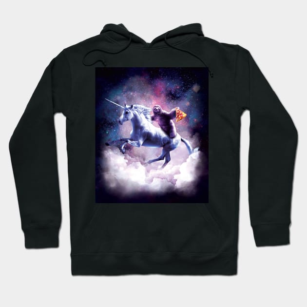 Space Sloth On Unicorn - Sloth Pizza Hoodie by Random Galaxy